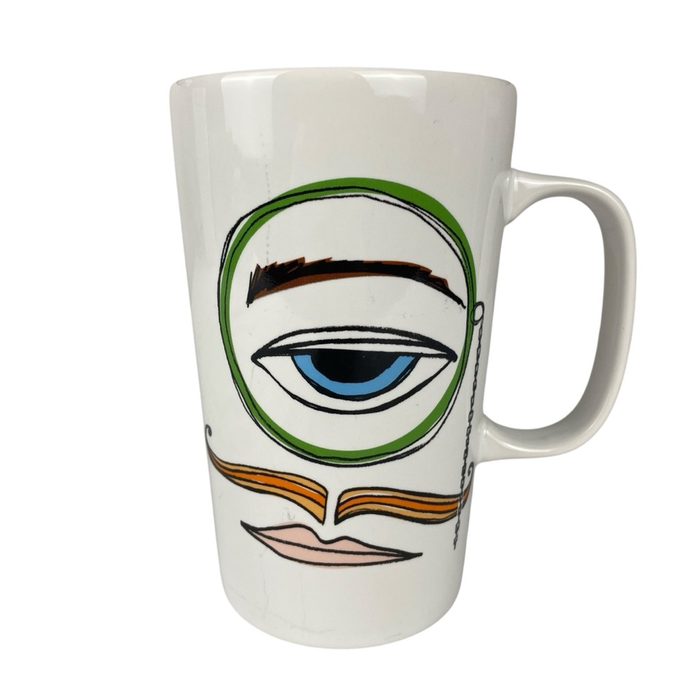 Starbucks 2014 Eye Monocle & Red Lips Coffee Mug 16 oz